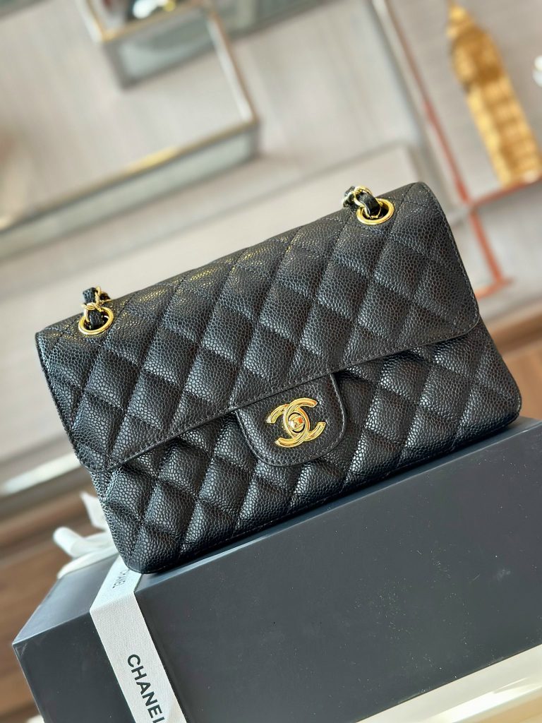 Chanel Classic Small Grain Leather Replica Bags Black 23cm (2)