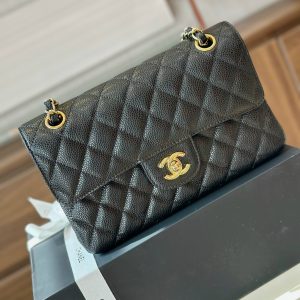 Chanel Classic Small Grain Leather Replica Bags Black 23cm (2)