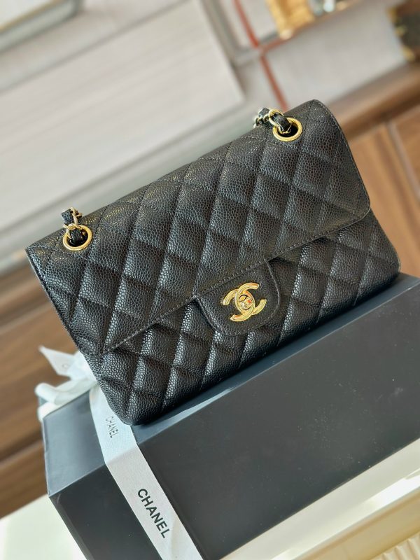 Chanel Classic Small Grain Leather Replica Bags Black 23cm (2)