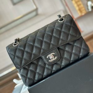 Chanel Classic Small Replica Bags Silver Buckle Black 23cm (2)