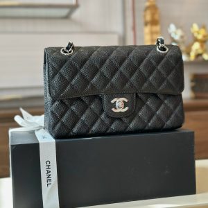 Chanel Classic Small Replica Bags Silver Buckle Black 23cm (2)