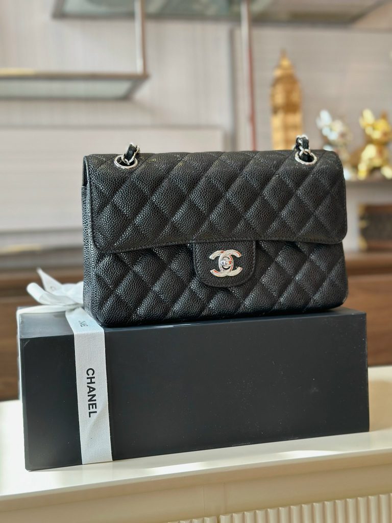 Chanel Classic Small Replica Bags Silver Buckle Black 23cm (2)