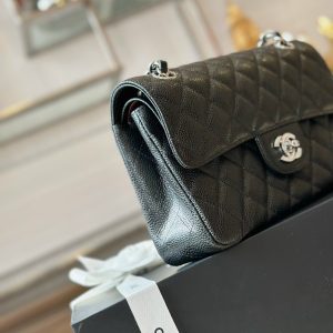 Chanel Classic Small Replica Bags Silver Buckle Black 23cm (2)