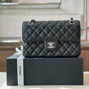Chanel Classic Small Replica Bags Silver Buckle Black 23cm (2)