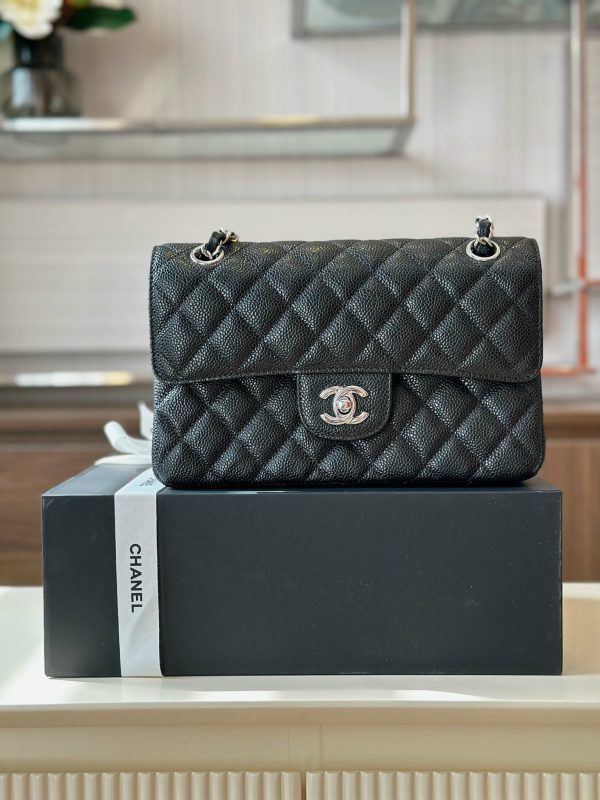 Chanel Classic Small Replica Bags Silver Buckle Black 23cm (2)