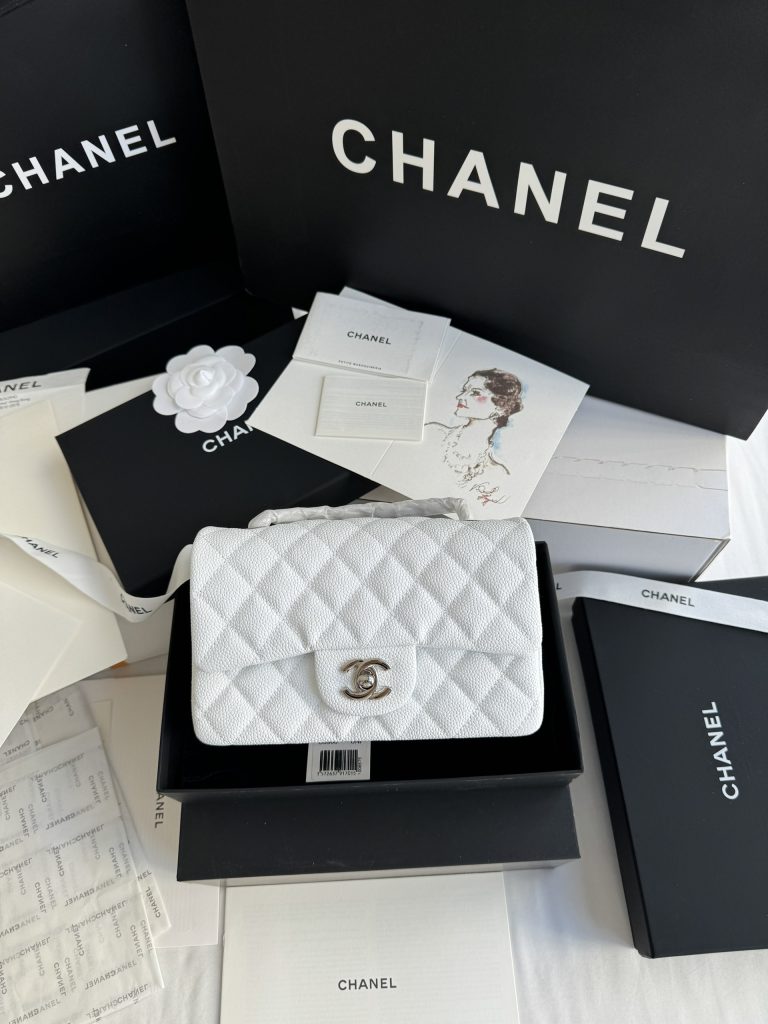 Chanel Classic White Replica Bags Silver Buckle Size 20cm (2)