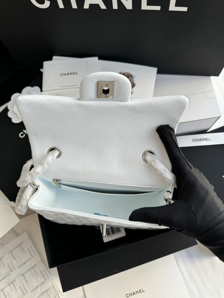 Chanel Classic White Replica Bags Silver Buckle Size 20cm (2)