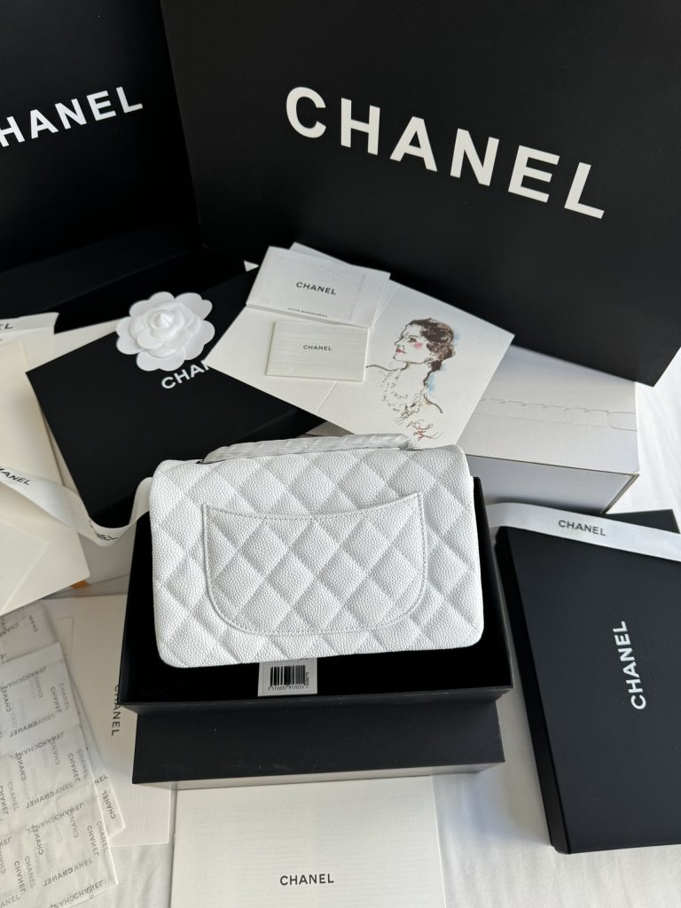 Chanel Classic White Replica Bags Silver Buckle Size 20cm (2)