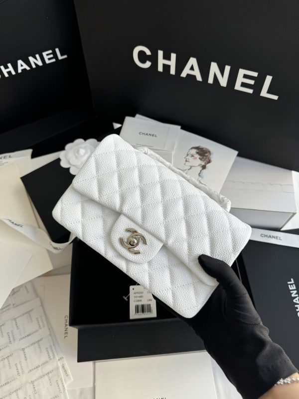 Chanel Classic White Replica Bags Silver Buckle Size 20cm (2)