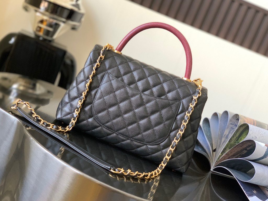 Chanel Coco Bolsa Handle Caviar Replica Bags Black Size 28cm (2)