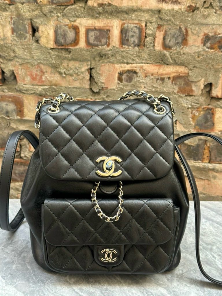 Chanel Duma Drawstring Lambskin Small Black Backpack Size 20cm (2)