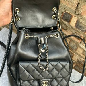 Chanel Duma Drawstring Lambskin Small Black Backpack Size 20cm (2)