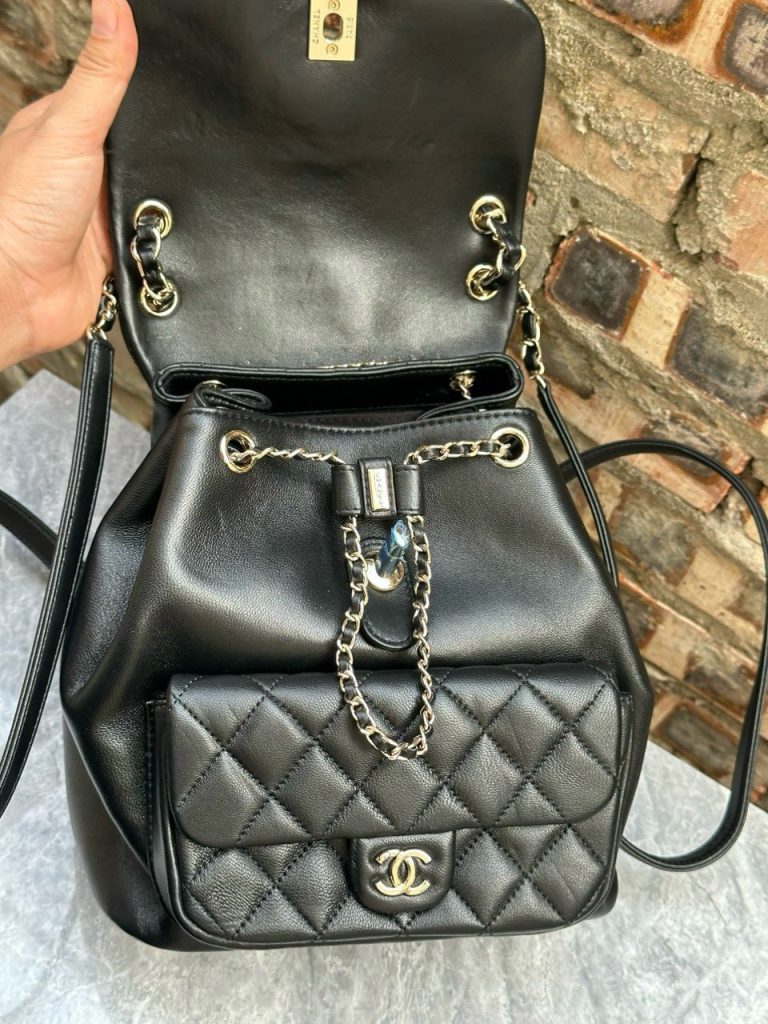 Chanel Duma Drawstring Lambskin Small Black Backpack Size 20cm (2)