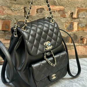 Chanel Duma Drawstring Lambskin Small Black Backpack Size 20cm (2)