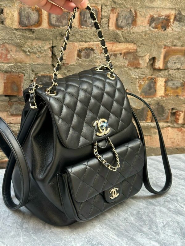 Chanel Duma Drawstring Lambskin Small Black Backpack Size 20cm (2)