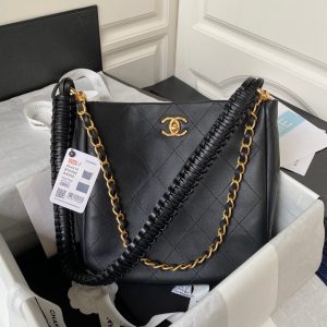 Chanel Hobo Calfskin Black Replica Bags 25cm (2)