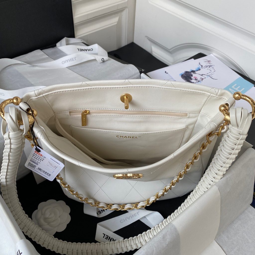 Chanel Hobo Calfskin White Replica Bags 25cm (2)