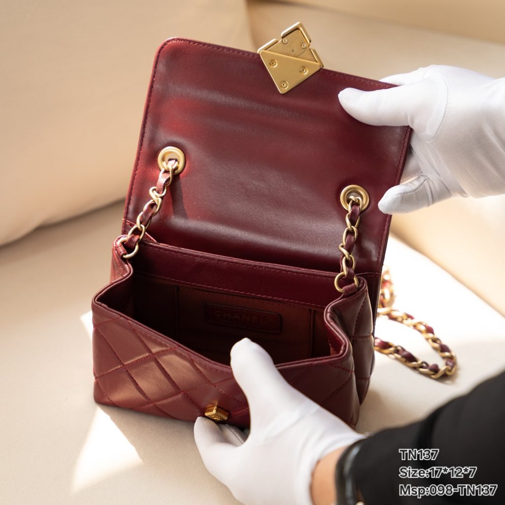 Chanel Mini Bordeaux Replica Bags Red Sheep Skin Size 17x12x7cm (2)