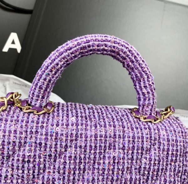 Chanel Mini Sequin Flap Top Handle Purple Tweed Replica Bags Size 23cm (2)