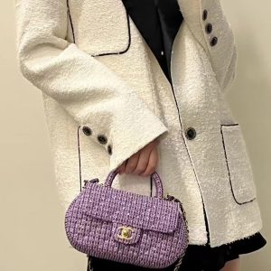 Chanel Mini Sequin Flap Top Handle Purple Tweed Replica Bags Size 23cm (2)