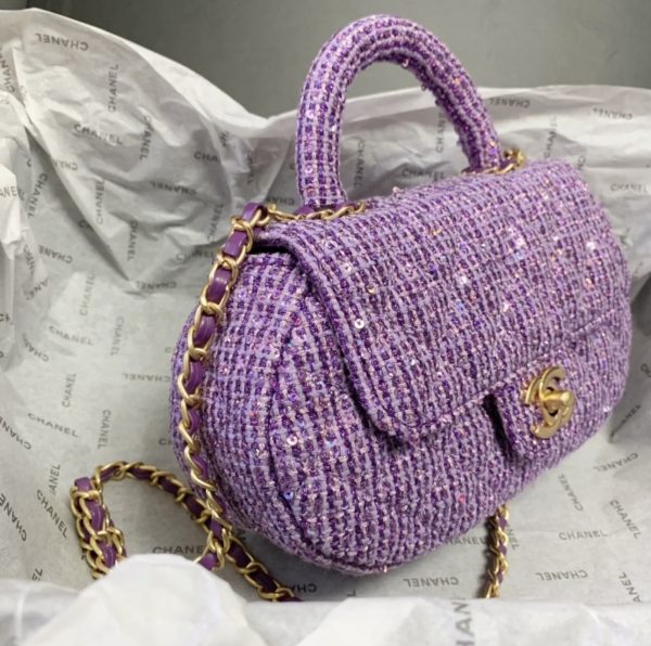 Chanel Mini Sequin Flap Top Handle Purple Tweed Replica Bags Size 23cm (2)