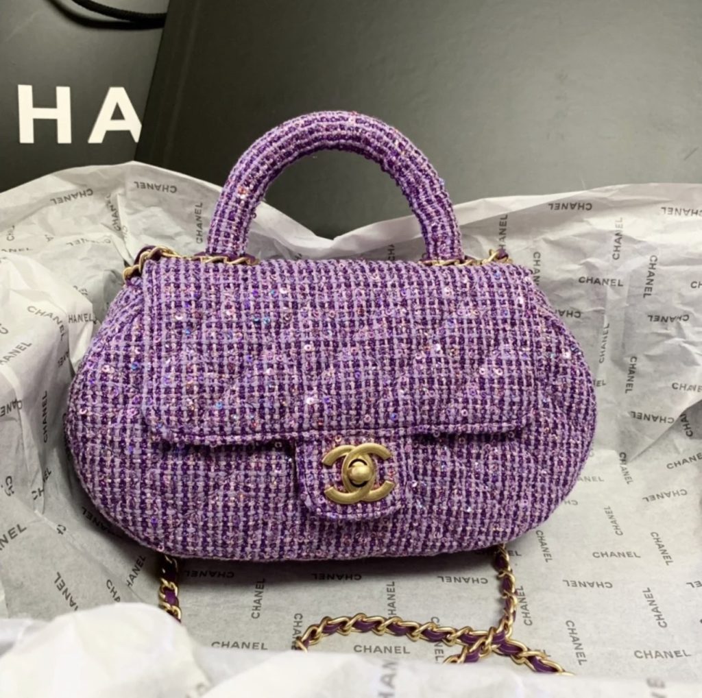 Chanel Mini Sequin Flap Top Handle Purple Tweed Replica Bags Size 23cm (2)