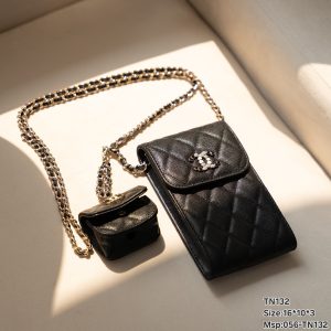 Chanel Phone Holder Lambskin Replica Bags Black Size 16x10x3cm (1)