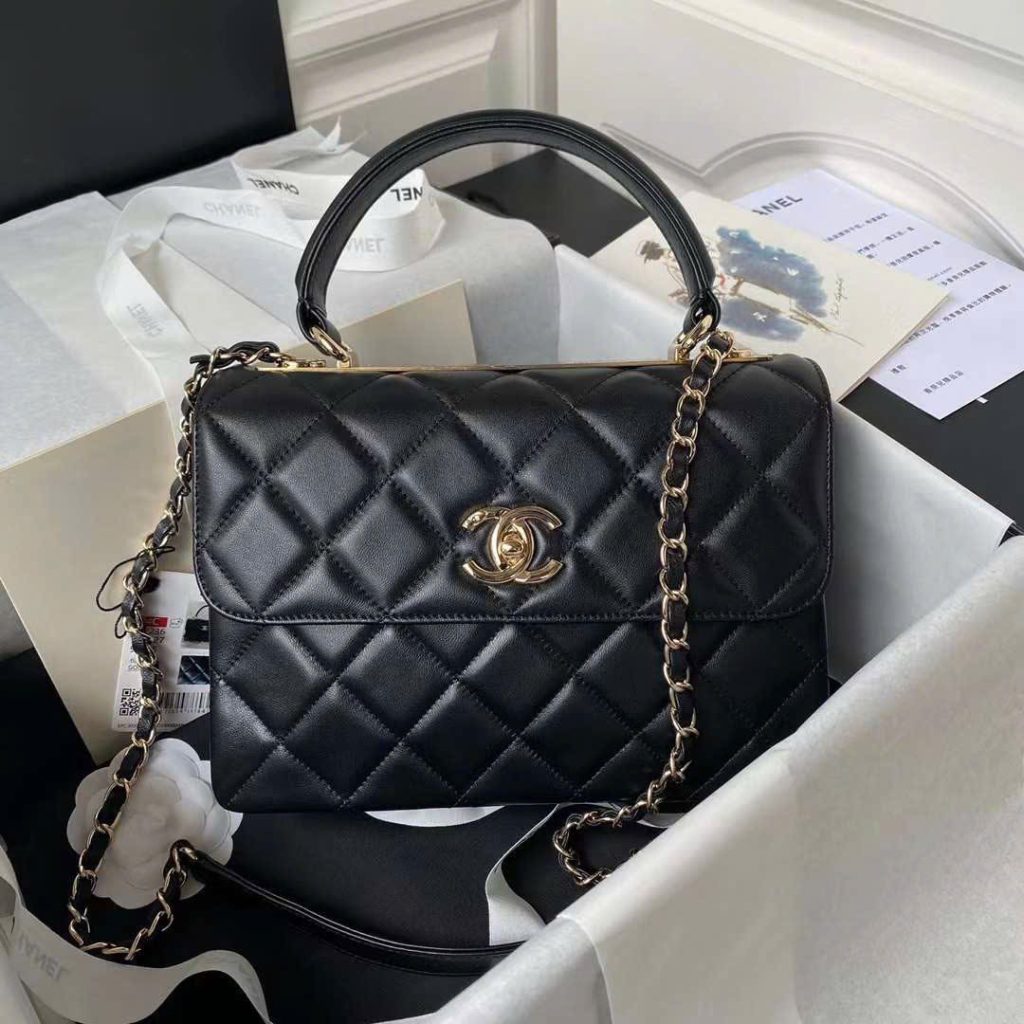 Chanel Plap Top Handle Replica Bags Sheep Skin Black Size 25cm (2)