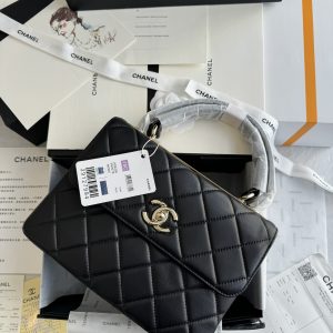 Chanel Plap Top Handle Replica Bags Sheep Skin Black Size 25cm (2)