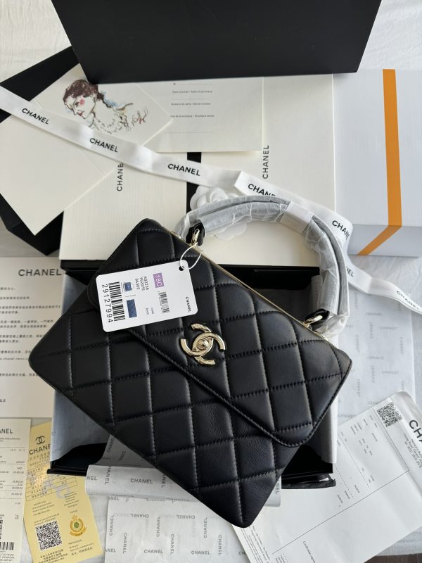 Chanel Plap Top Handle Replica Bags Sheep Skin Black Size 25cm (2)