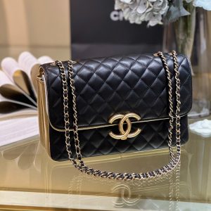 Chanel Session Black Golden Metallic Replica Bags Size 26cm (2)