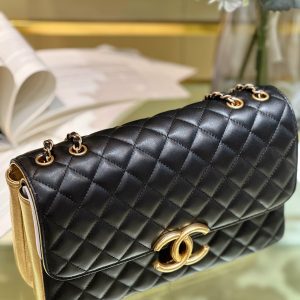 Chanel Session Black Golden Metallic Replica Bags Size 26cm (2)