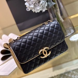 Chanel Session Black Golden Metallic Replica Bags Size 26cm (2)