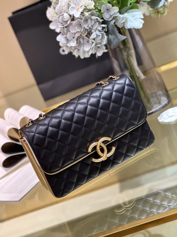 Chanel Session Black Golden Metallic Replica Bags Size 26cm (2)