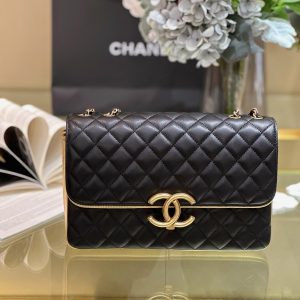 Chanel Session Black Golden Metallic Replica Bags Size 26cm (2)