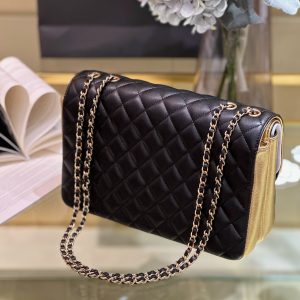 Chanel Session Black Golden Metallic Replica Bags Size 26cm (2)