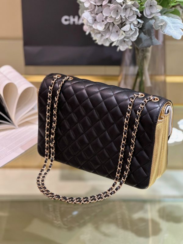 Chanel Session Black Golden Metallic Replica Bags Size 26cm (2)