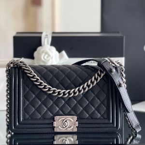 Chanel Small Boy Lambskin Black Replica Bags Size 25cm (2)