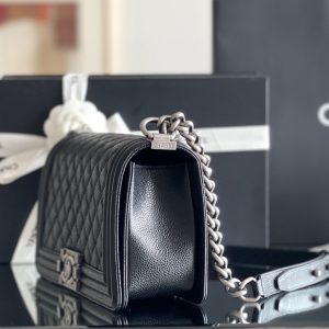 Chanel Small Boy Lambskin Black Replica Bags Size 25cm (2)