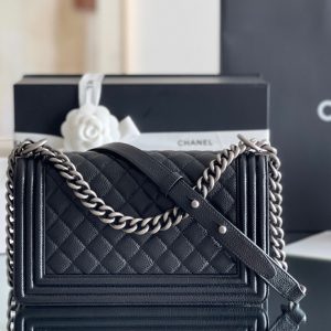 Chanel Small Boy Lambskin Black Replica Bags Size 25cm (2)