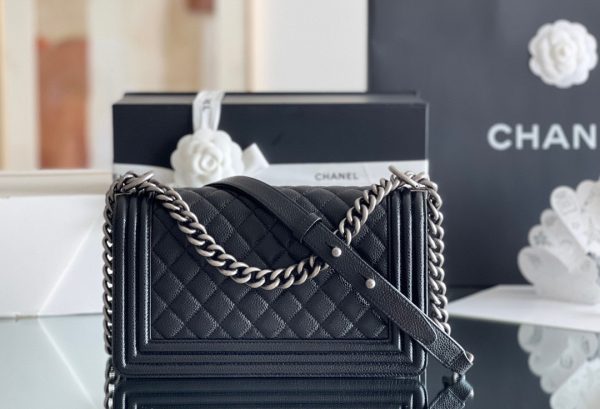 Chanel Small Boy Lambskin Black Replica Bags Size 25cm (2)