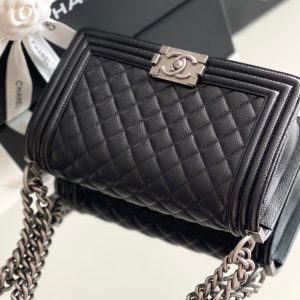 Chanel Small Boy Lambskin Black Replica Bags Size 25cm (2)