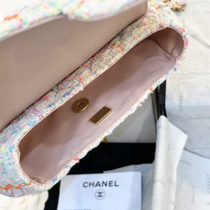 Chanel Top Handle Tweed And Gold Metal Multicolour Replica Handbags Size 23cm (2)