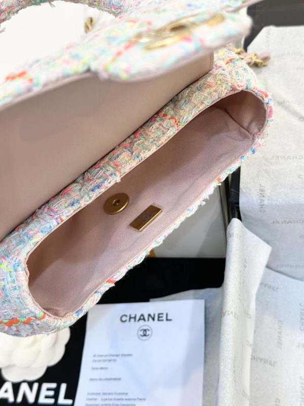Chanel Top Handle Tweed And Gold Metal Multicolour Replica Handbags Size 23cm (2)