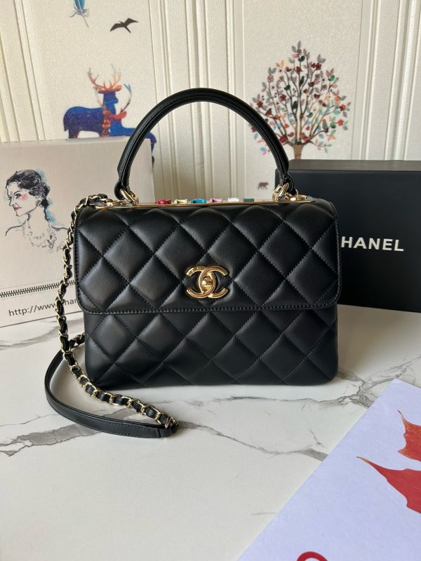 Chanel Trendy Flap Handle Lambskin Black Replica Bags Size 25cm (2)