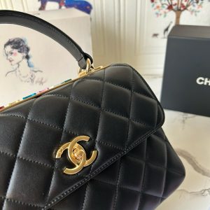 Chanel Trendy Flap Handle Lambskin Black Replica Bags Size 25cm (2)