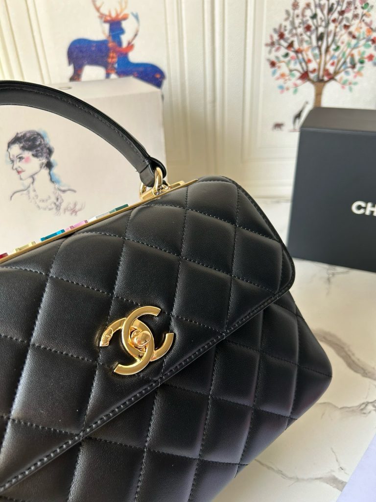 Chanel Trendy Flap Handle Lambskin Black Replica Bags Size 25cm (2)