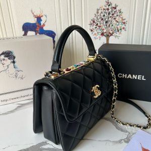 Chanel Trendy Flap Handle Lambskin Black Replica Bags Size 25cm (2)