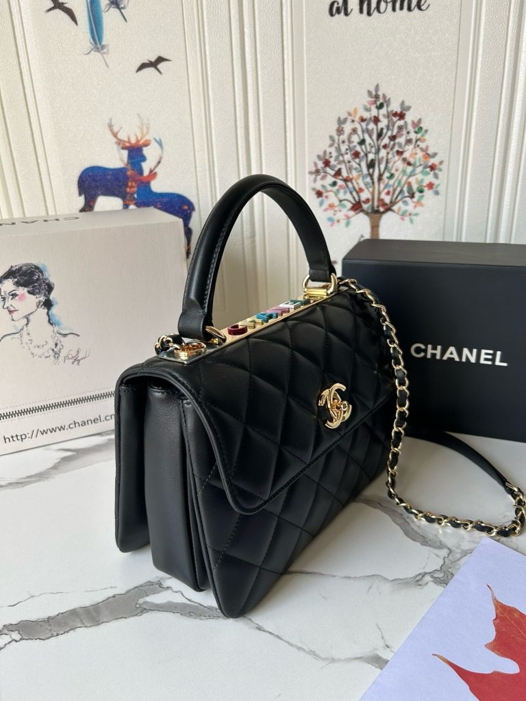 Chanel Trendy Flap Handle Lambskin Black Replica Bags Size 25cm (2)