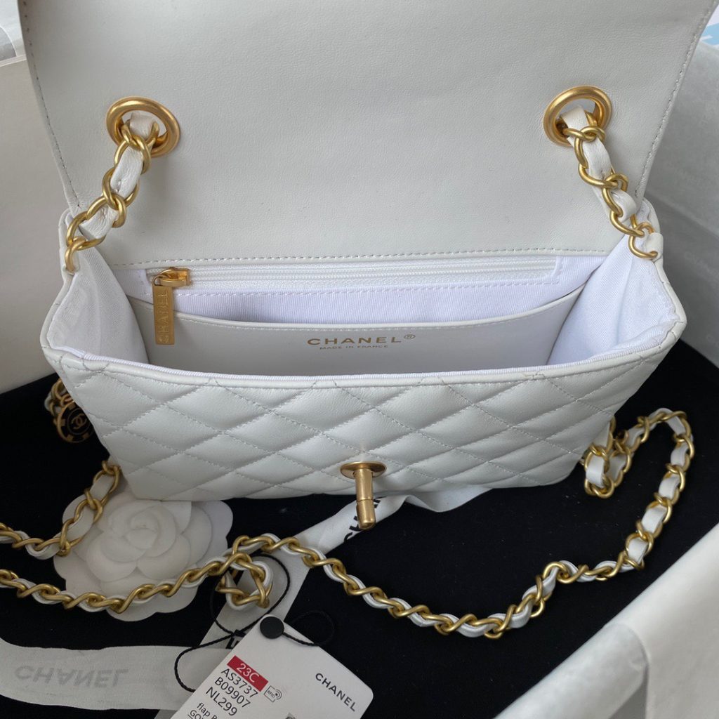 Chanel Vintage Mini Flap Coin Charm White Replica Bags Size 20cm (2)